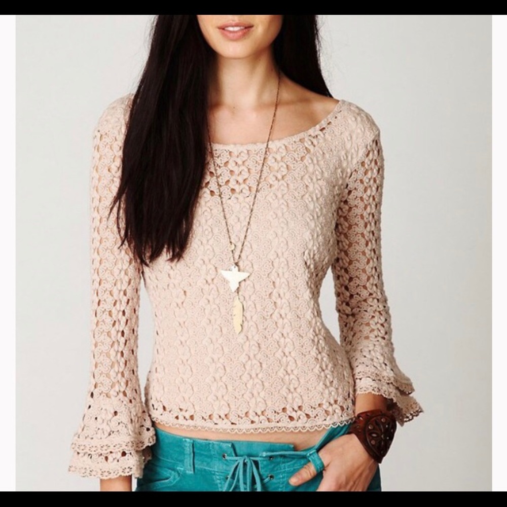 Free People bell sleeved crochet top